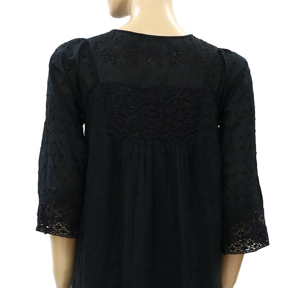 Anthropologie Devon Swing Embroidered Mini Dress Lace Cotton Black XS New - Picture 5 of 5